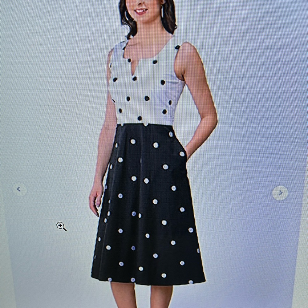 Eshakti Two Tone Black and White Embroidered Polka Dot Dress NWOT